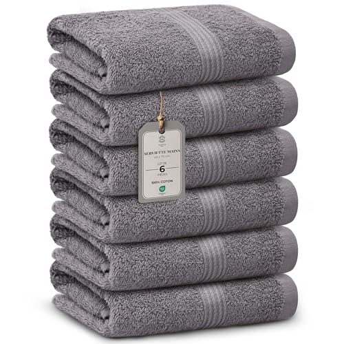HomeBurg Luxe Set de 6 Serviettes - Coton Doux & Absorbant, Séchage Rapide, Entretien Facile, 40×70 cm, Gris Pierre