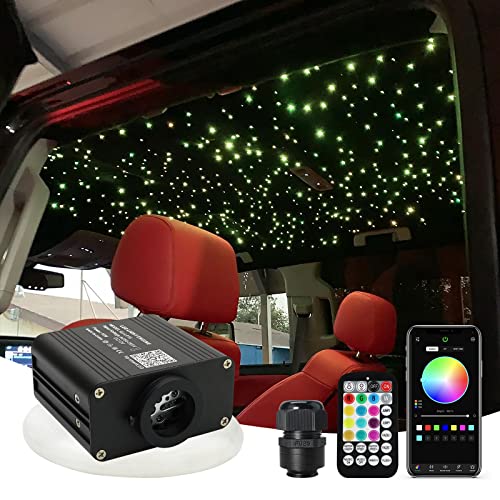 Image of AMKI RGBW 16W Starlight Headliner Kits 550pcs*0.03in*9.8ft Cables Twinkle + Music Mode APP Remote Sound Control Fiber Optic Light for Car Home Star Ceiling Light Kit