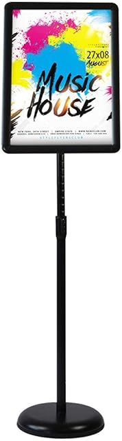 HUAZI A4 Sign Stand Floor Sign Holder Both Vertical & Horizontal View Displayed,Snap-Open Frame with Safety Corner for School Church Business Show,Black