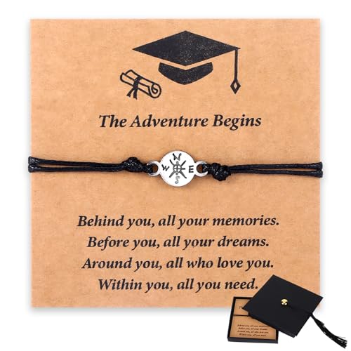 Image of 2026 Compass Bracelet Graduation Bracelet Gifts, Compass Graduation Gifts for Her /Him Adjustable Inspirational in Cap Box with Quote Cards 5th Grade for High School /College Grads Master Degree PhD