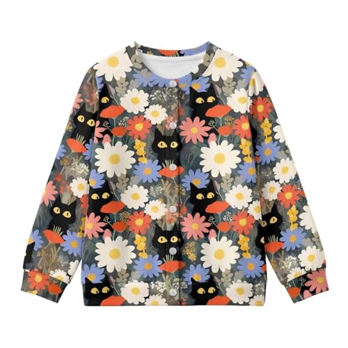 Image of Girls Cardigans Sweater Long Sleeve Crew Neck Button Down Sweaters School Outerwear for Kids Fall Winter Tops