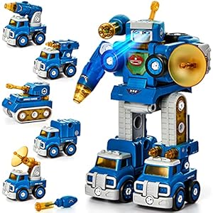 Take Apart Robot Toys Vehicle Set 5 in 1 Construction Toys for 5 Year Old Boys STEM Toys Vehicles Transform into Robot for