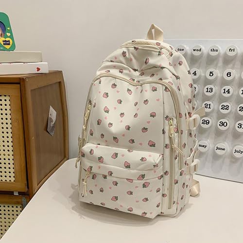 Sac à dos scolaire à compartiments multiples grand volume motif fraise