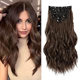 Fliace Clip in Hair Extensions, 6 PCS Light Brown Extensions, Wavy Hair Extensions, Natural & Soft H