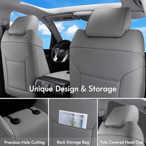 Image of Huidasource Seat Covers Fit for 4th Gen Toyota Tacoma SR, SR5, Limited, TRD Sport /Off-Road,Trailhunter Double /Crew Cab, 360 Full-wrap Automotive Car Leather Seat Cushion Cover (Full Set /Gray)