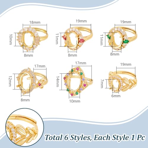Composants de bague oxyde de zirconium ajustable dorée avec serti griffe - 3