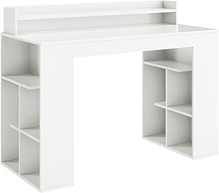 COSTWAY Computer Desk with Storage Bookshelf, Wooden Study Table Writing Workstation with Anti-Tipping Kits, Modern PC Laptop Table Working Desk for Home Office Bedroom, 120 x 54 x 90cm, White