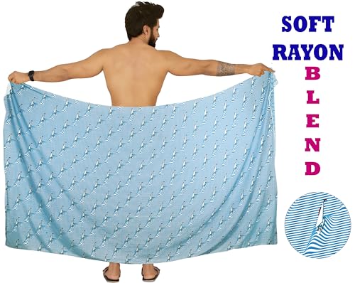 HAPPY BAY Men's Cover Up Casual Vacation Beach Holidays Summer Long Swim Trunk Swimwear for Men Beachwear Pareo One Size Blue Stripe2