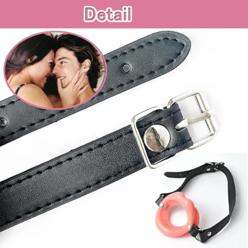 Image of DFsucces Leather Restraints Ball Mouth Plug Silicone Bondage Ball Gag Open Mouth Gag Ball Gag Black Lips BDSM Toys Adjustable Strap Adult Toys Silicone Restraint Slave SM Game for Lover Couple (BO3)