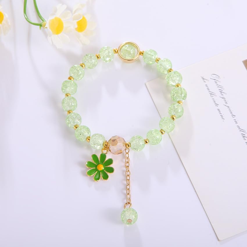 Image of El Regalo 1 PC Dailsy Flower Sparkly Crystal Beads Tassel Bracelet for Girls /Teens /Women- Cute Crackle Beads Daisy Flower Stretch Bracelet