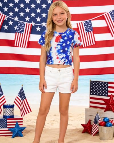 Image of DDSOL Girls July 4th Crop Tops Patriotic Shirt Short Sleeve Tshirts