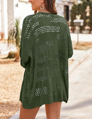 Image of HOTOUCH Womens Lightweight Crochet Cardigan Sweaters Summer Boho Kimonos | Long Sleeve Oversized Knit Tops Duster,2026 Trendy Open Front Outfits,Spring Fashion Cute Clothes,Beach Vacation Cover Up
