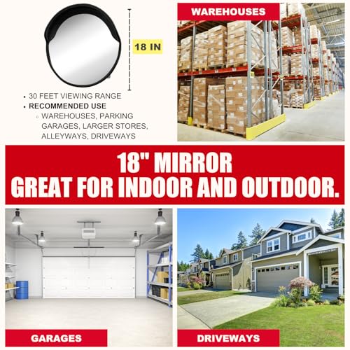 SecurityMan 18 Inch Convex Mirror for Blind Spots - Shatterproof with Adjustable 90° Fisheye View - Outdoor and Indoor Safety Mirror for Driveways, Garages, and Hallways