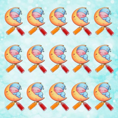 Image of CraftVatika Haldi Kumkum Return Gifts in Bulk Festive Decor, Pasupu Haldi Bottle Sleeping Baby on Crescent Moon Cutout, Thamboolam Return Gifts for Wedding, Pongal, Diwali Baby Shower Gift (15 Pcs)
