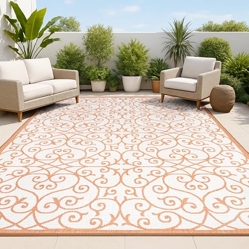 JONATHAN Y Vintage Filigree Indoor Outdoor Area Rug 3X5 Cream/Orange, Madrid Textured Weave for Backyard, Patio, Porch, Easy-Cleaning, High Traffic, Pet-Friendly, Non-Shedding (SMB107L-3)