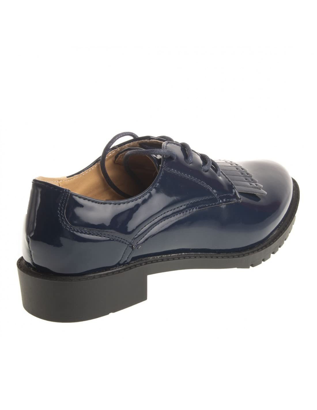 Derbies oxford vernies simili cuir femme à franges semelle intérieure cuir