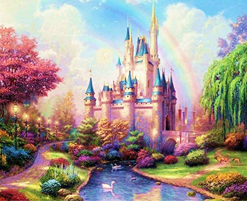DIY 5D Diamond Painting Kits for Adults Full Round Drill Crystal Rhinestone Embroidery Cross Stitch Mosaic Arts Craft Home Wall Décor (30x40cm, Rainbow Castle)
