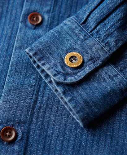 Superdry Para Hombre. M4010831A Sobrecamisa íNdigo Merchant Azul (M), Casual, AlgodóN, Manga Larga - 6