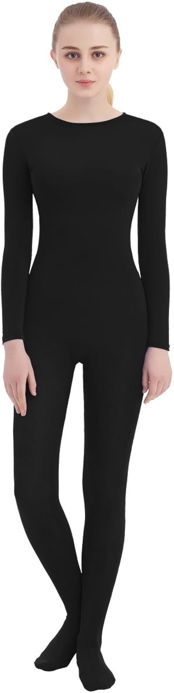SUPRNOWA Crew Neck Full Body Unitard Elastane Spandex Long Sleeve Round ...