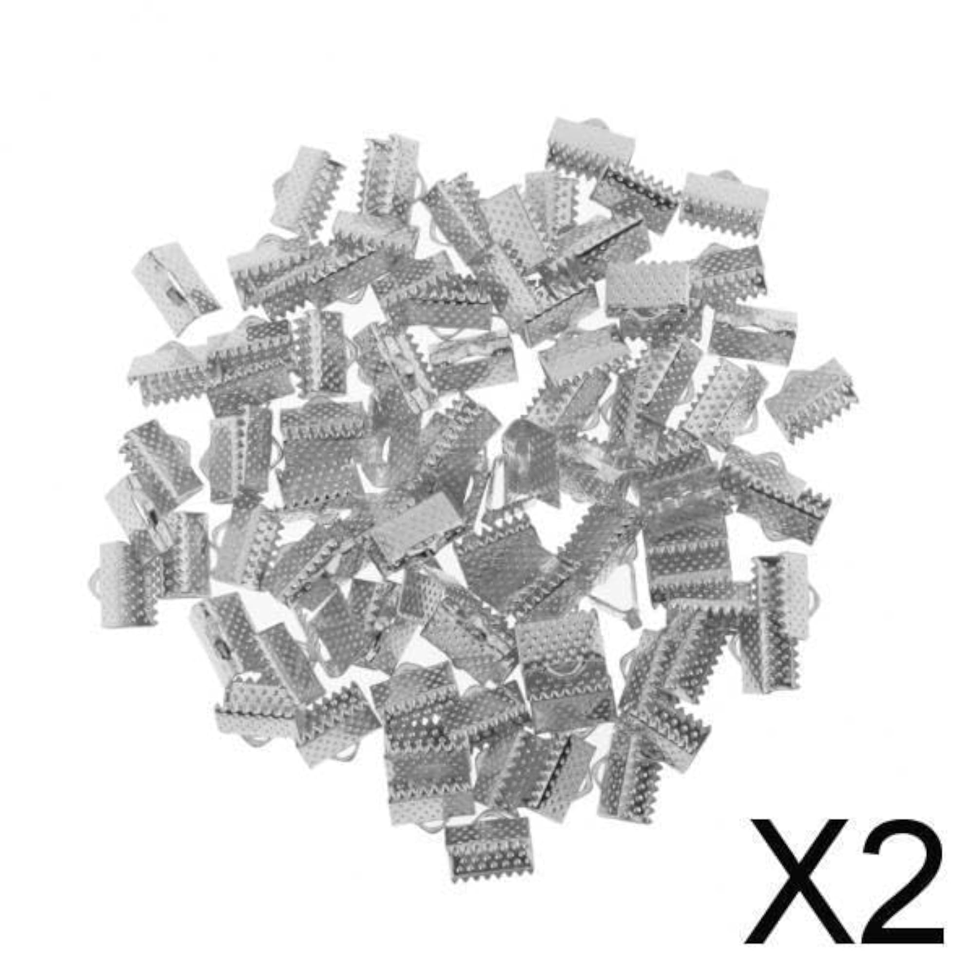 2x100pcs Clamp Cord Crimp End Cap Tip Connectors, Dull Silver