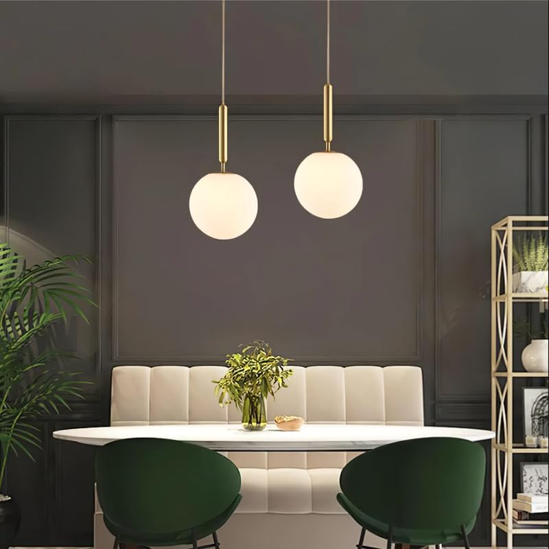 Image of Chandni Decor Pendant Light with Globe Glass Shade, White and Gold Single Pendant Lighting for Dining Room, Living Room, Bedroom (Bulb not Included)