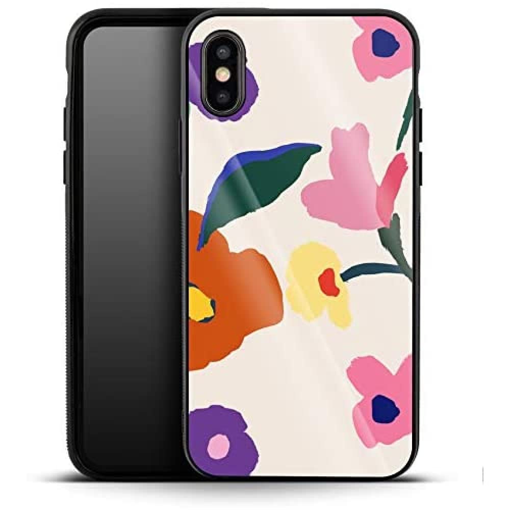 caseableApple iPhone X/XS Luxury Glass Mobile Phone Case - Shock-Absorbing & Scratch-Resistant Surface - Colourful Design - Handpainted Blooms - Floral Flowers