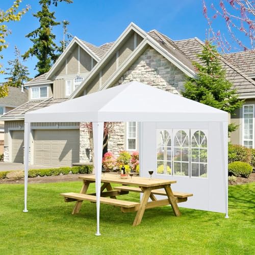 Image of HOTEEL 10x10FT Event Canopy Party Tent for 8-12 People with 4 Removable Sidewalls, 2 Zipper Doors, 8 Ropes and 16 Stakes, Carpas para Fiestas for Patio Wedding Backyard, White