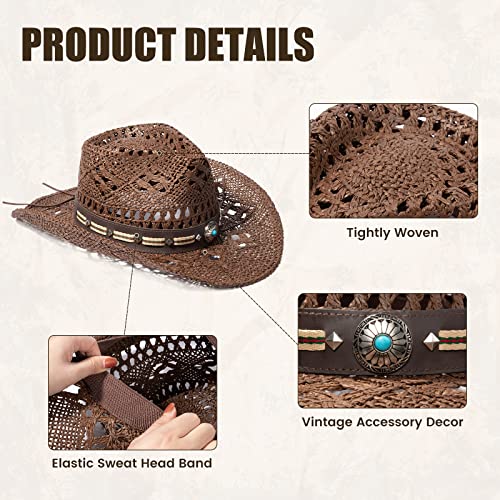 Andorra Mens Cowboy Hat Straw Cowgirl Hats For Women Woven Mens Cowboy Hats For Men Western Straw Cowboy Hats Womens Western Hat Women Cowgirl Hat Adult Coffee #TOP2