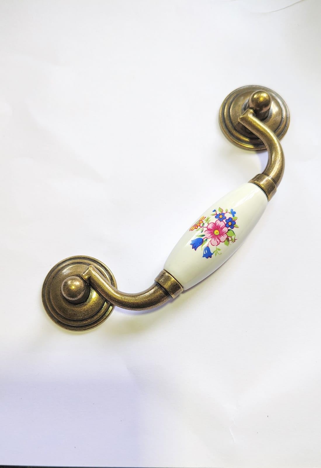 Vintage Ceramic Drawer Handles - Antique Brass -4