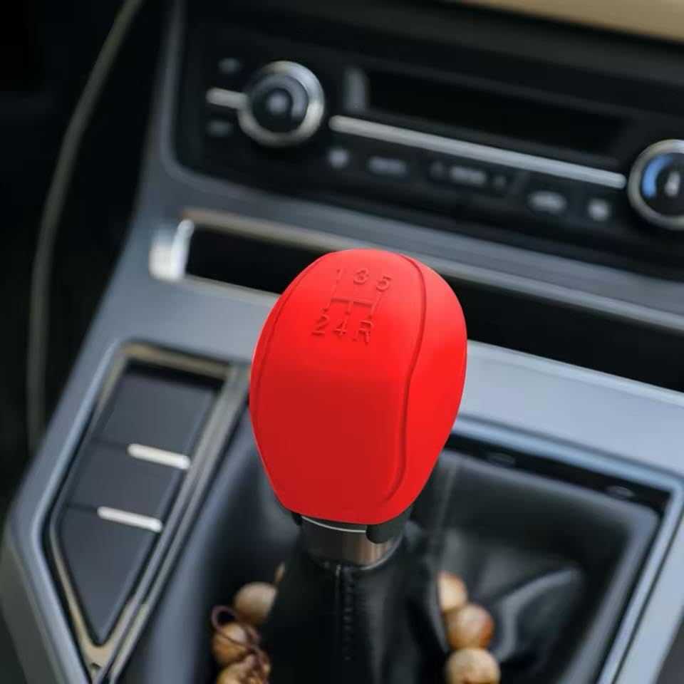 Image of AutoBizarre Car Interior Decoration Anti-Slip Scratch-Resistant 5 Speed Gear Shift Knob Rubber Silicone Cover for All Cars, Vans & Trucks (Red)