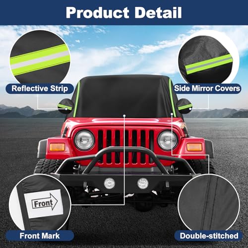 Image of QUNSUNUS Cab Cover for Jeep YJ TJ 2 Door, Half Car Cover with Cotton Liner, All Weather Waterproof Rain Cover with Straps for Wind, Sun, UV and Dust Protection