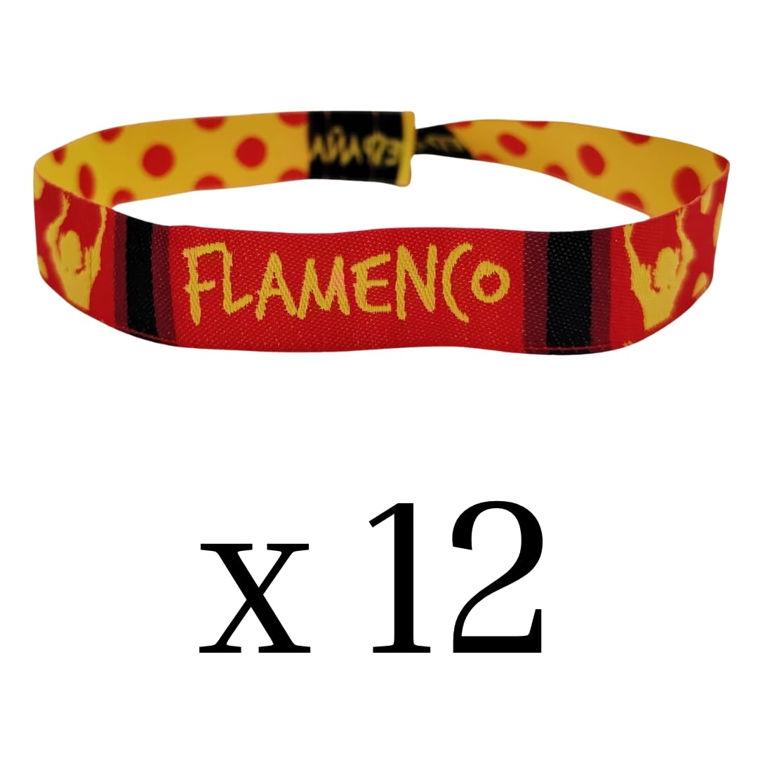 Pack 12 Abanicos Flamencos Plegables + 12 Pulseras de Tela con Diseño Alegre – Souvenir España | Regalos para Ferias, Fiestas de Pueblos, Despedida de Soltera, Eventos de Empresas...