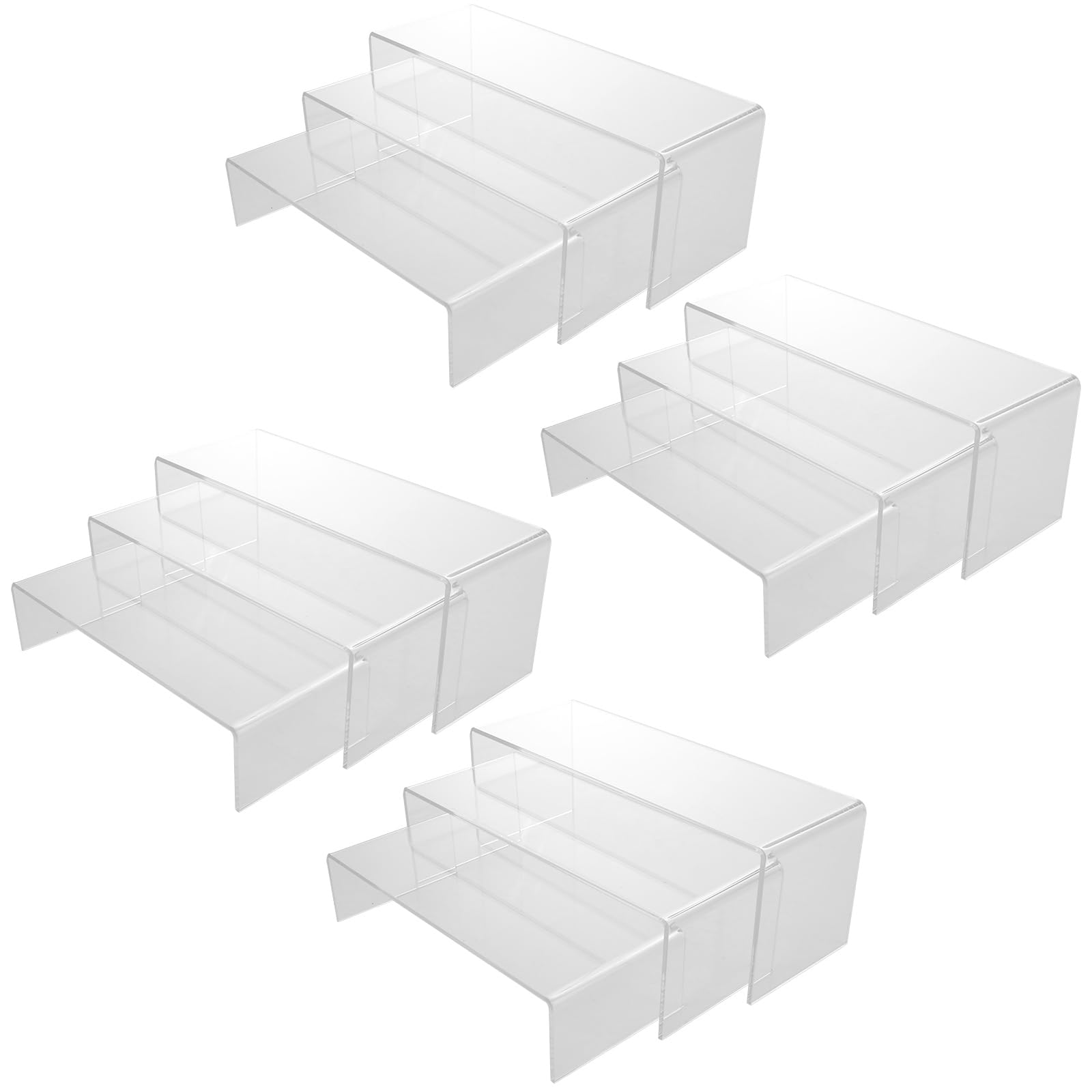 CYEER 12 Pcs Acrylic Display Risers Stand Clear Acrylic Shelves 3 Steps Display Stands or Ornaments Showcase Shelf Shops, Stalls, Ornaments, Models Products Display Shelf