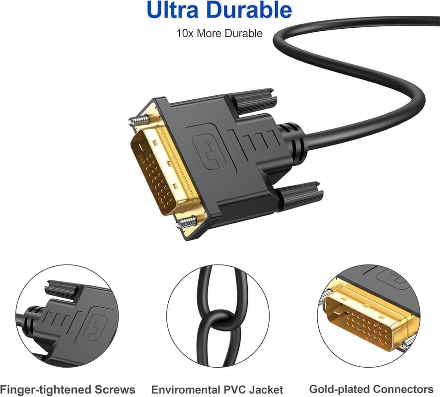 Image of Madhabi DVI-D 24+1 Cable 3M (10Ft) Male to Male - Gold-Plated Digital Video Cable for Monitor, Projector, HDTV, Graphics Card, Gaming PC, Laptop - High-Speed Display Cord - Black