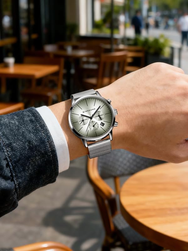 Image of Giordano Formal Chronograph Watch for Men with Round Dial, Mesh Metal Strap, and Date Display