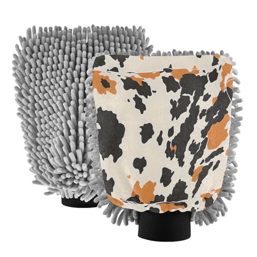IOACIY Absorbent Microfiber Car Wash Drying Mitts, 2 Pack, Scratch-Free & Lint-Free, Rich Foam, Highly Absorbent, Double Sided, Wash Mitt Perfect for Car Washing, M, Cow (29)