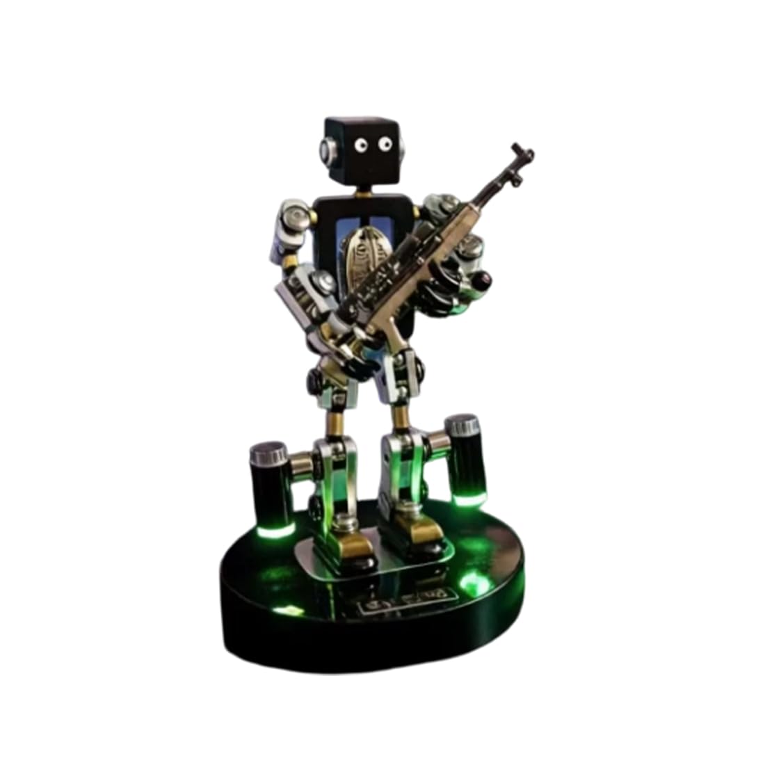 Metalowa figurka punkowego robota, przegubowy mechaniczny model mecha, kolekcjonerska figurka na biurko z niestandardowymi akcesoriami i światłami LED, ozdoba na biurko sci-fi i prezent dla