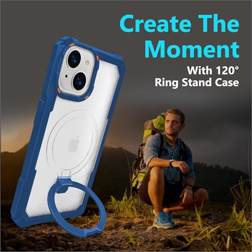 Image of AIBEX Transparent Back Cover Compatible for iPhone 13 /14| Mag-Saf Magnetic Ring Kickstand | Shockproof Dual Layer Military Grade Drop Protection Armor Case| Wireless Charging Support - Blue