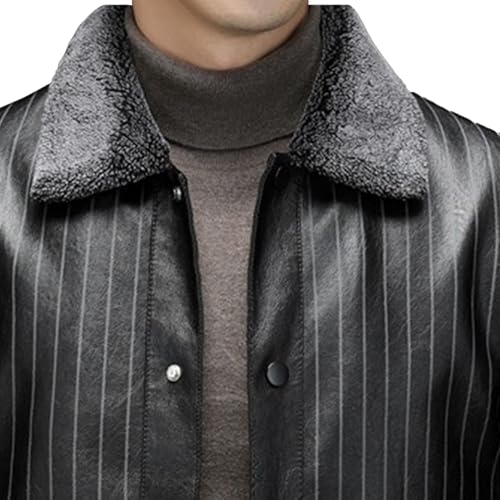 Chaqueta bomber de cuero vintage rayada para hombre miniatura 2