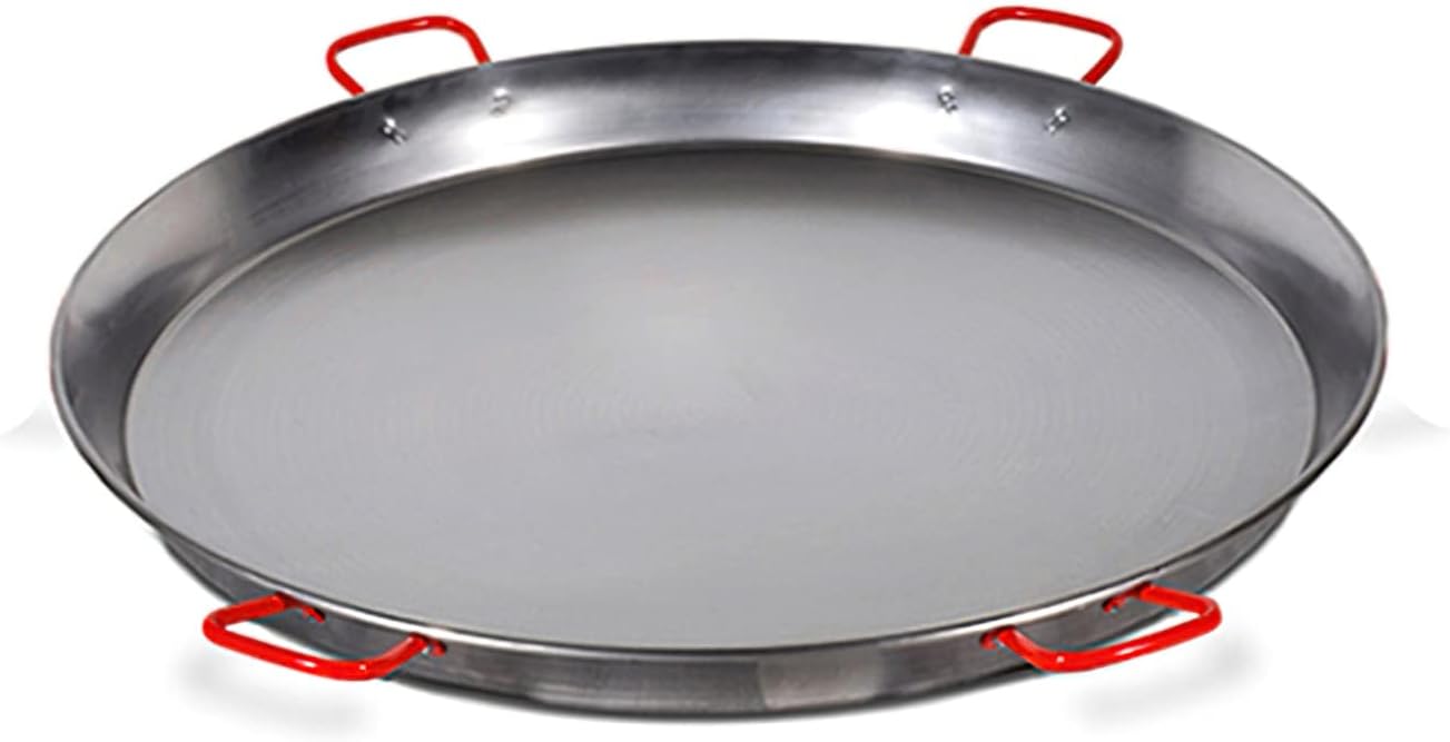 La Ideal 10019 Polished Steel Paella Pan, 100 cm, Silver/Red