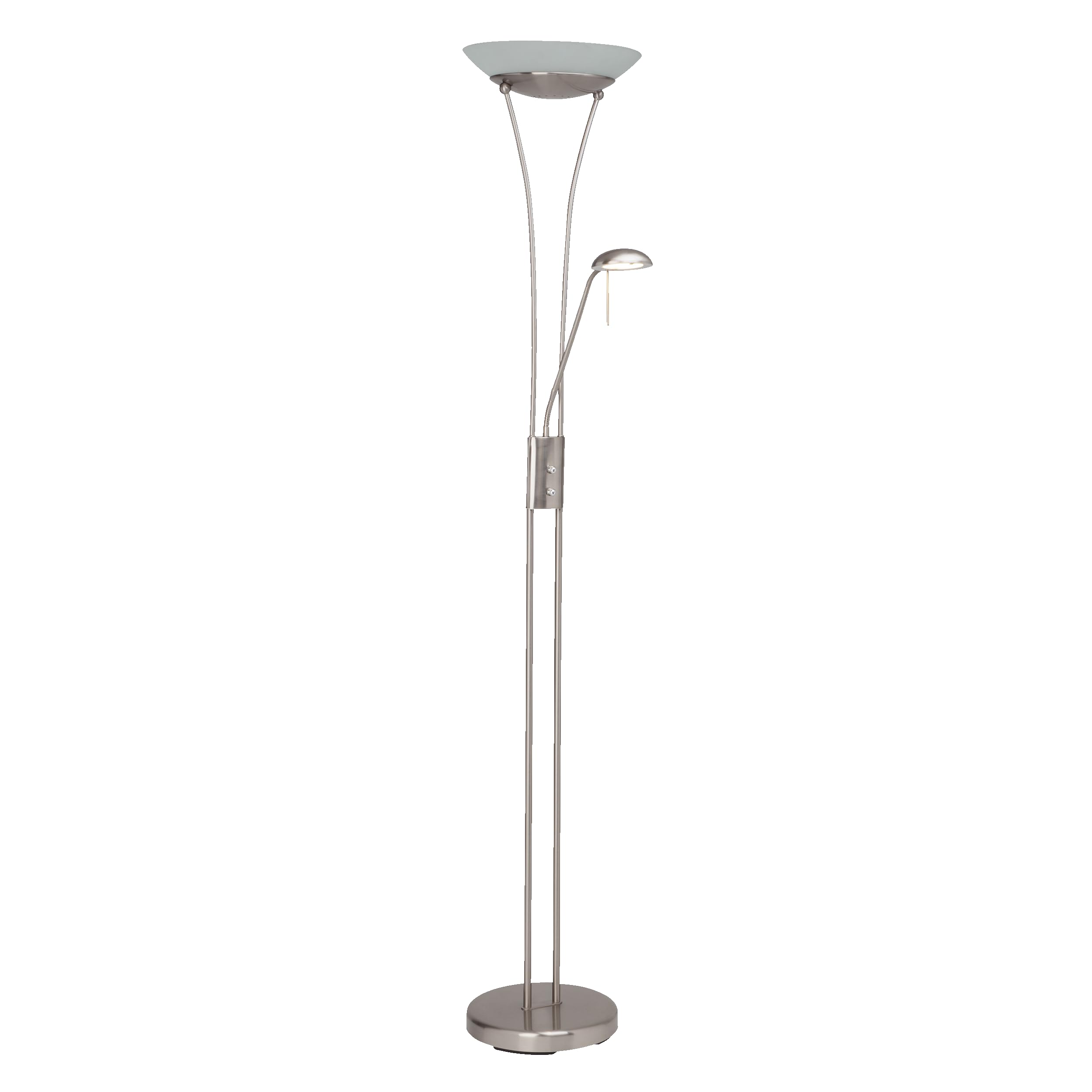 Lightbox eisenfarbene LED Deckenfluter - Basic Stehleuchte mit einstellbarem Lesearm - Helligkeit über Drehdimmer einstellbar & 1,8 m Höhe - max. 2500 lm - 3000 K - aus Metall/Glas