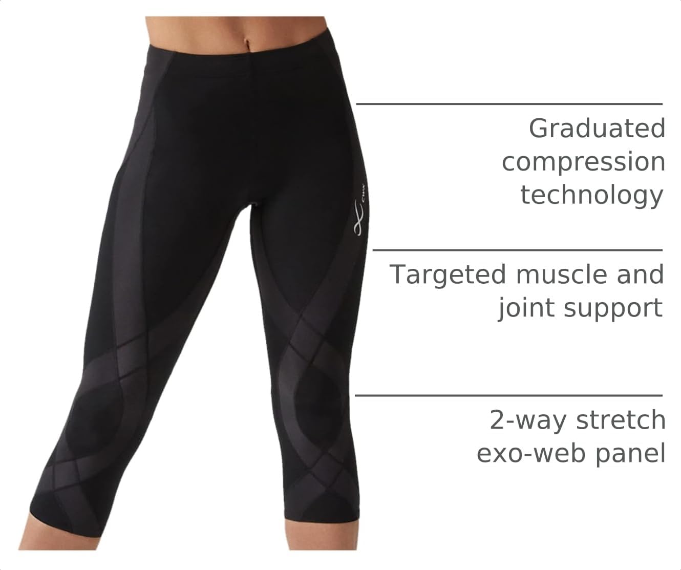 CW-X Women's Endurance Generator Mid Rise 3/4 Compression Tights, 129806 | Capri leggings with targeted support for hips, knees, quads, hamstrings and calves for stability and recovery
