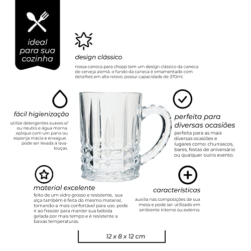 Mimo Style Caneca Para Chopp, Feita Inteiramente de Vidro Com Capacidade Para 370ml. Serve Para Todo