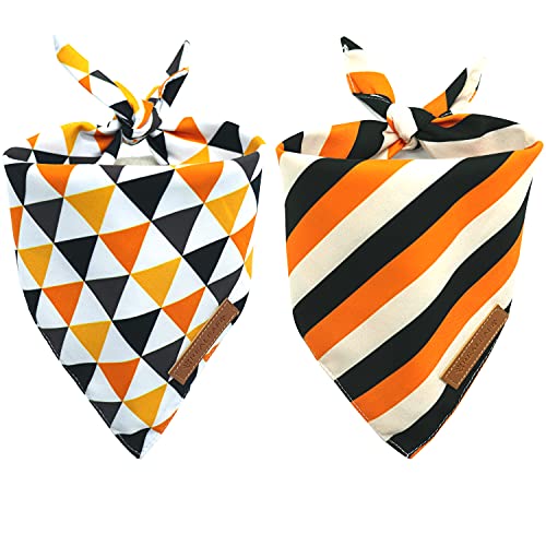 Realeaf Halloween Dog Bandanas 2 Pack, Reversible Thanksgiving Pet Scarves, Triangles and Stripes Bandana, Multiple Sizes Offered, Premium Durable Fabric, Dog Scarf for Girl and Boy (X-Large)