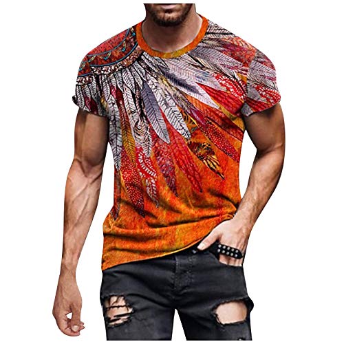 T-shirt pour homme style ethnique col rond rouge imprimé multicolore taille XXXL