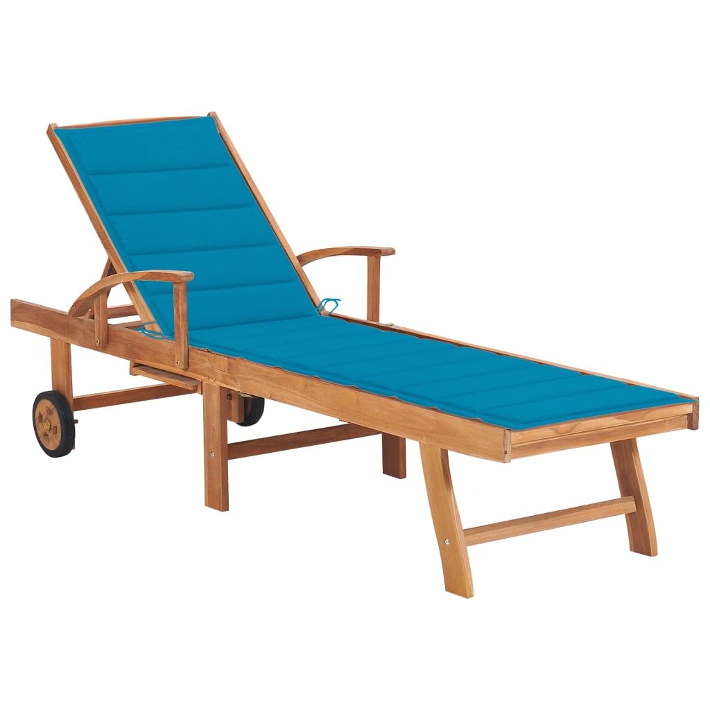 Teakholz Sonnenliege mit Verstellbarer Rückenlehne, Outdoor Loungesessel für Pool, Terrasse, Deck, Strand, Wetterbeständige Chaiselongue mit Rollen