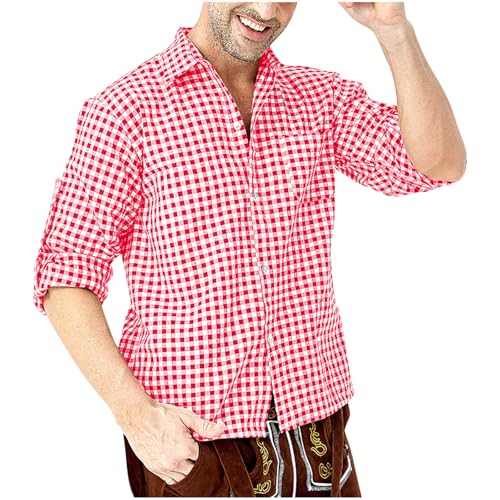 Oktoberfest Shirts for Men German Bavarian Original Bavarian Long Sleeve Blouses Cotton Classic Checkered Shirt