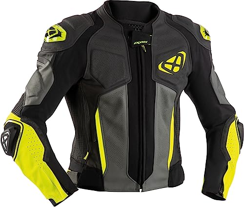 IXON Vendetta Evo Motorrad Lederjacke, schwarz/grau/gelb, L