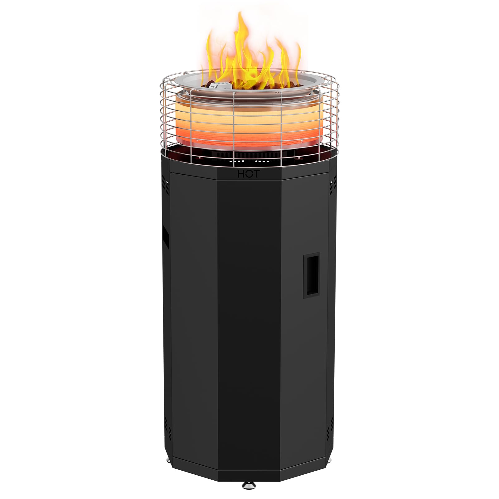 3-in-1 16kW Tragbarer Heizpilz Gas & Feuerrohr für Terrasse – Propangas Terrassenheizer & Feuersäule mit 3 Modi (Flamme/Wärme/Beides) - rauchfrei, Piezo-Zündung - Regler & Schlauch