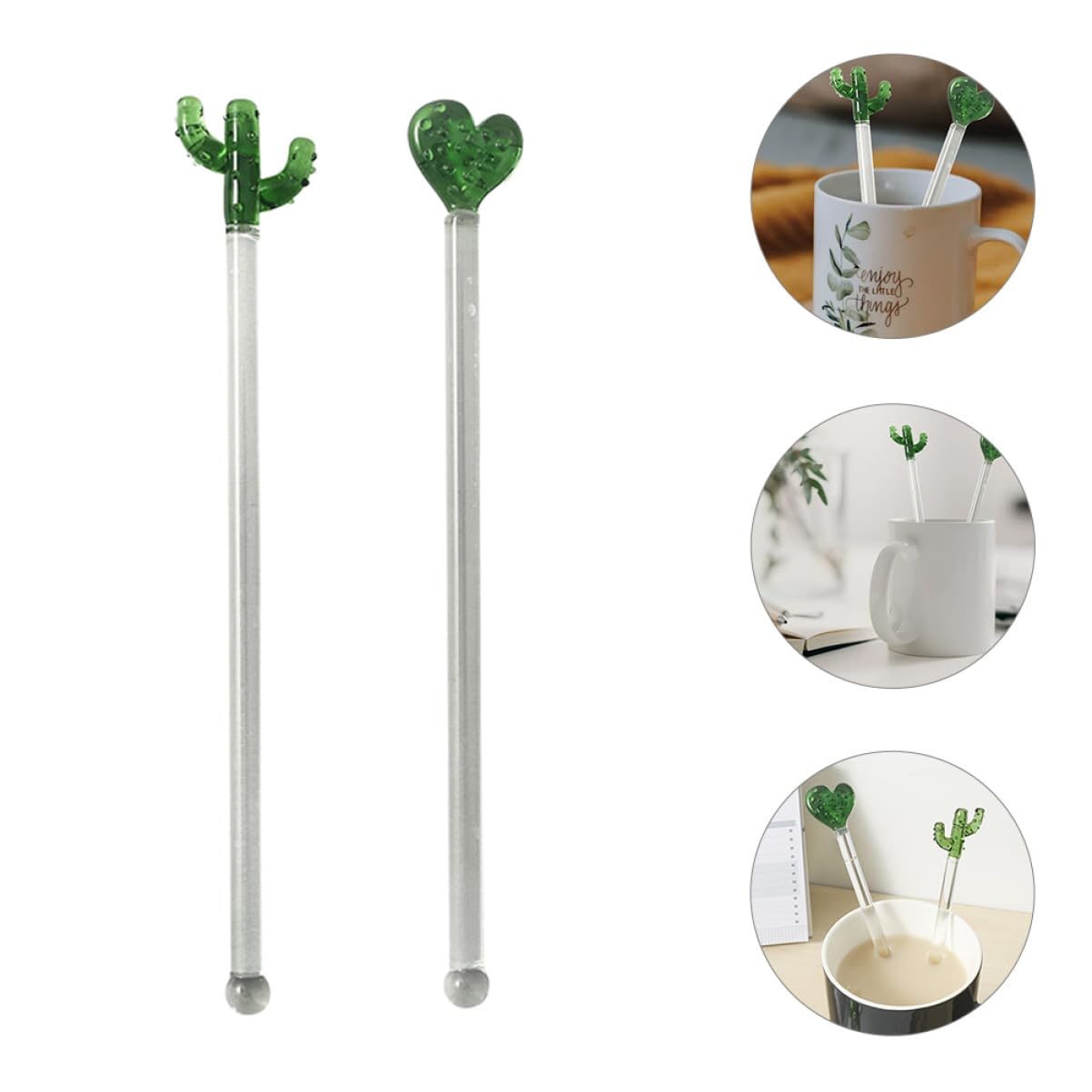 Ciieeo 2Pcs Cactus Cocktail Stirring Sticks Lightweight and Ergonomic Drink Mixers for Milk Tea and Cocktails Easy to Clean and Sticks for Bar Use